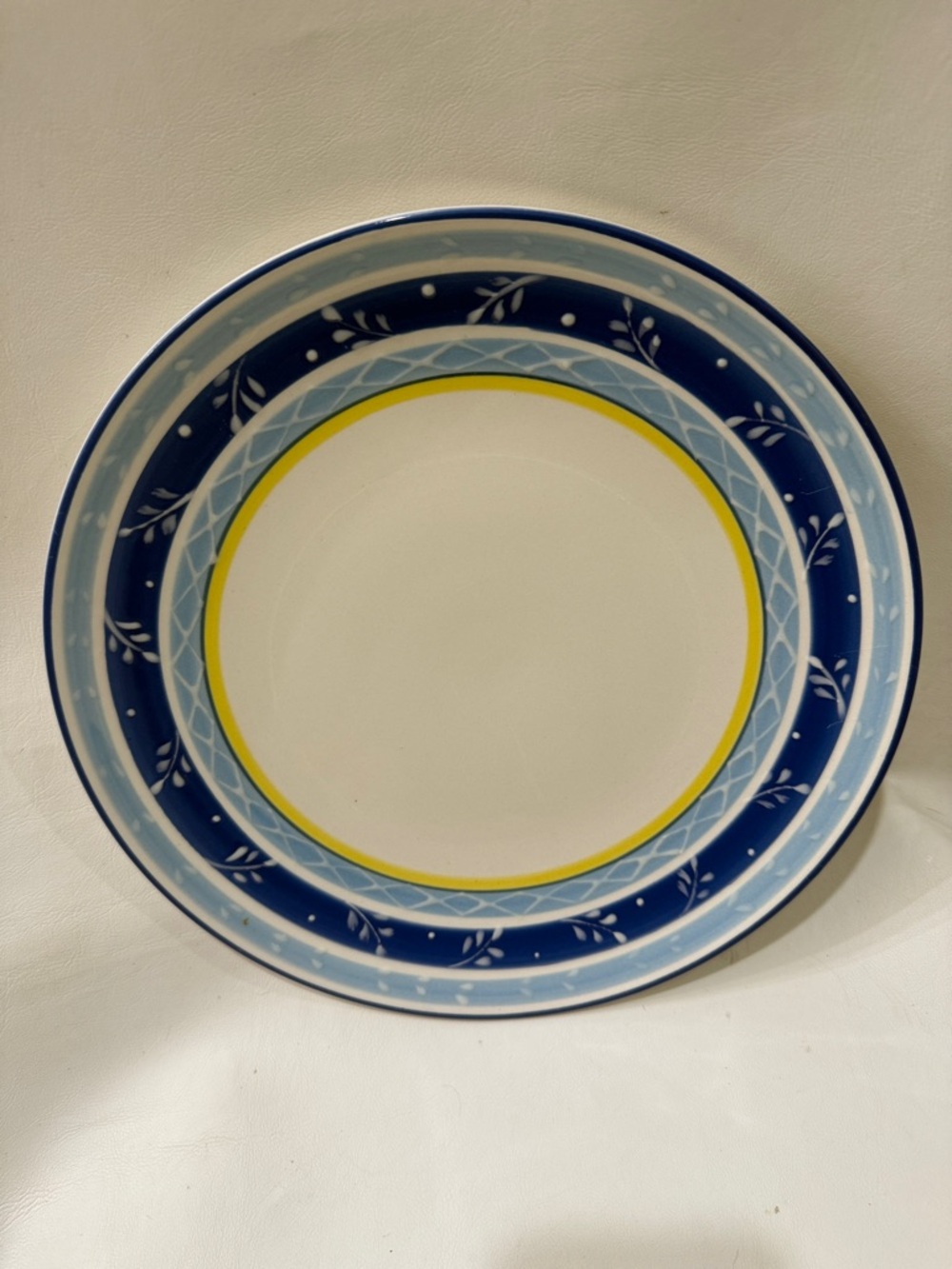 Macy’s The Cellar Blue Yellow Ceramic Dinner Plate Raised Floral Decorative Rim